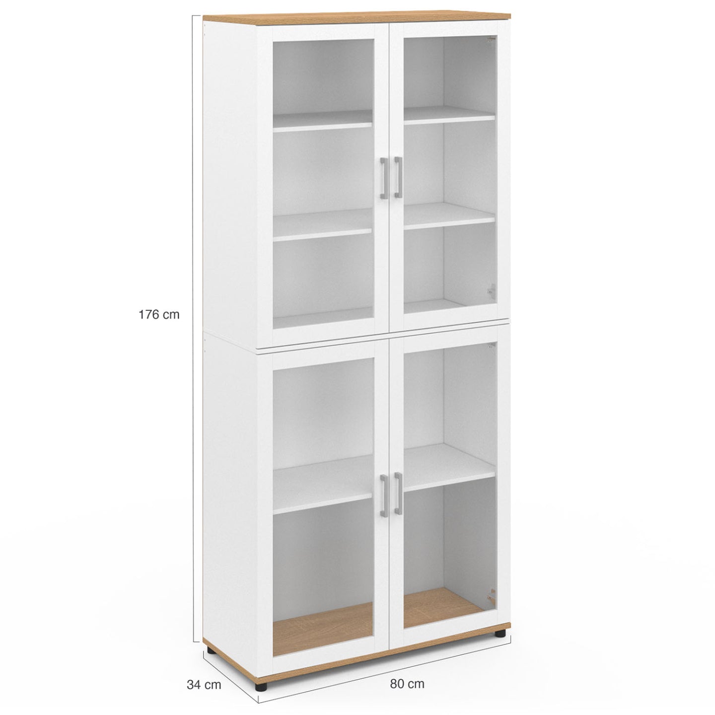 IDMarket - VITO Vitrina de 4 puertas de cristal blanco y efecto haya