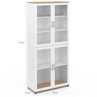 IDMarket - VITO Vitrina de 4 puertas de cristal blanco y efecto haya