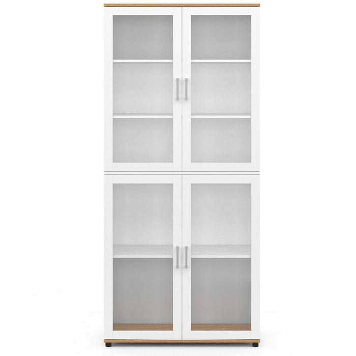 IDMarket - VITO Vitrina de 4 puertas de cristal blanco y efecto haya