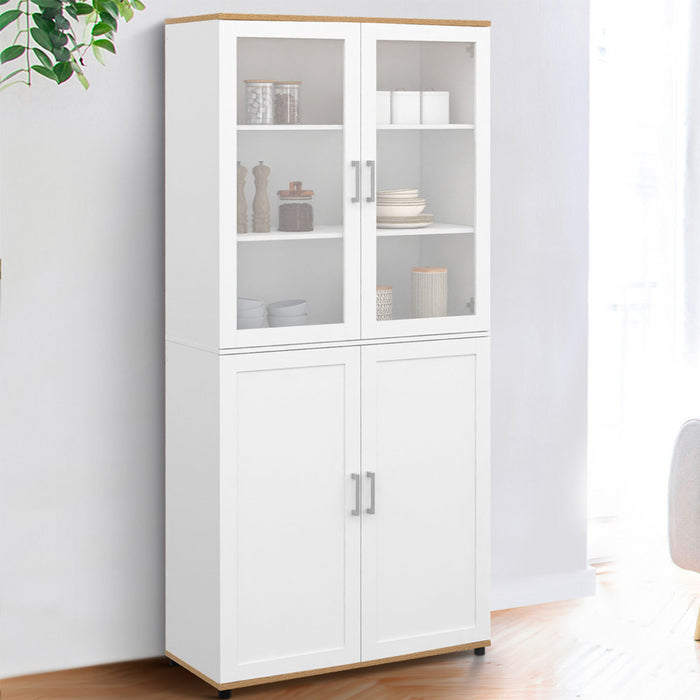 IDMarket - VITO Vitrina de 4 puertas efecto blanco y haya