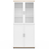 IDMarket - VITO Vitrina de 4 puertas efecto blanco y haya