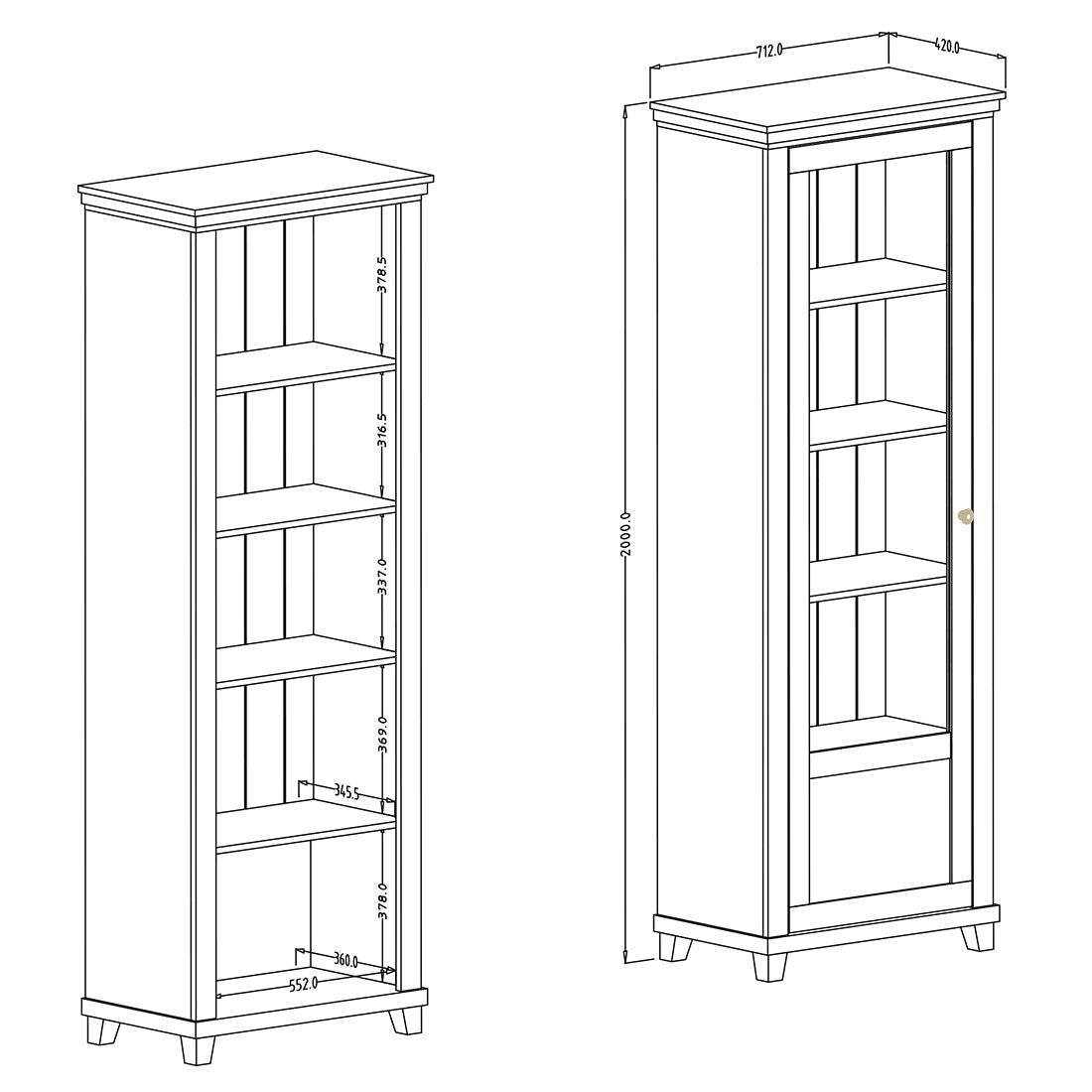 Vetrina a 1 porta con LED integrati collezione ASSIA. Colori verde e quercia. Apertura a sinistra.