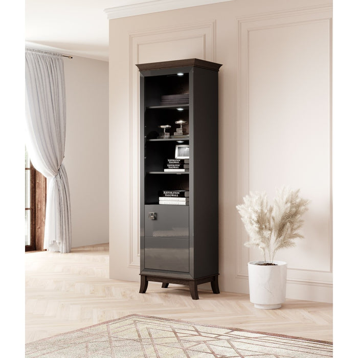 Vetrina 1 porta bassa collezione PALACE. Colori grigio e rovere scuro.