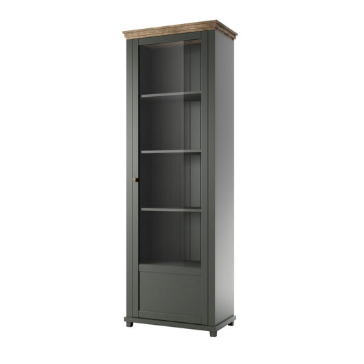 Vetrina a 1 porta collezione ASSIA. Color verde e rovere. Apertura a destra.