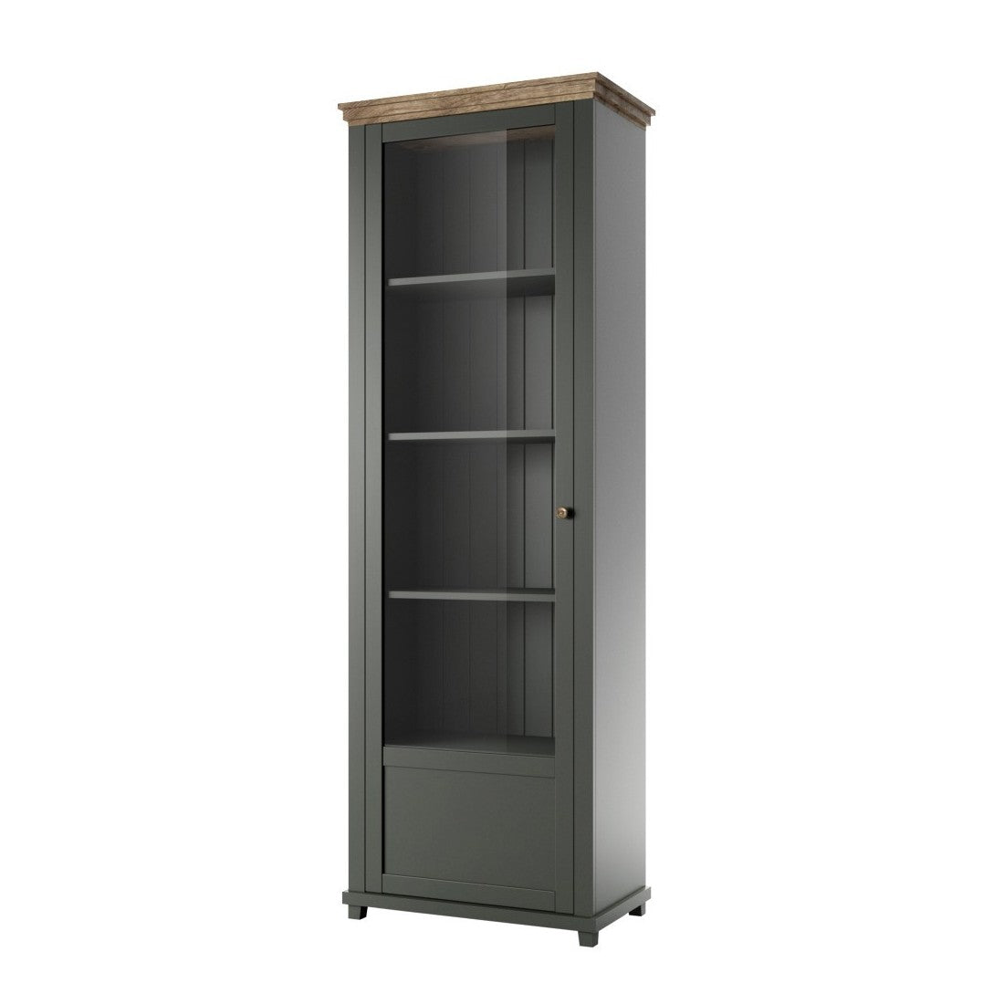 Vetrina 1 porta collezione ASSIA. Colore verde e rovere. Apertura a sinistra.