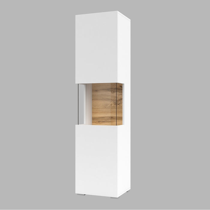 Vetrina 1 porta parzialmente vetrata collezione EVA. Colore bianco e rovere.