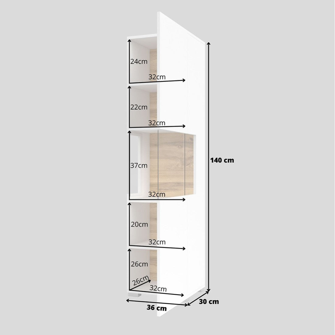 Vetrina 1 porta parzialmente vetrata collezione EVA. Colore bianco e rovere.