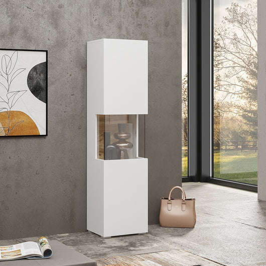 Vetrina 1 porta parzialmente vetrata collezione EVA. Colore bianco e rovere.