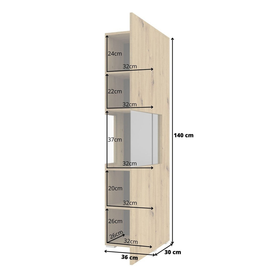 Vetrina 1 porta parzialmente vetrata collezione EVA. Colore quercia e nero.