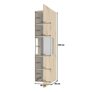 Vetrina 1 porta parzialmente vetrata collezione EVA. Colore quercia e nero.