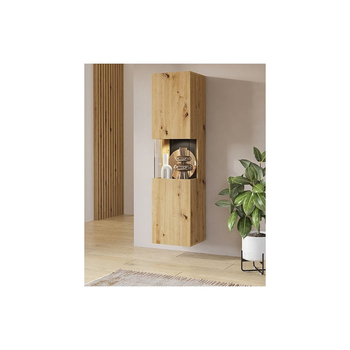 Vetrina 1 porta parzialmente vetrata collezione EVA. Colore quercia e nero.