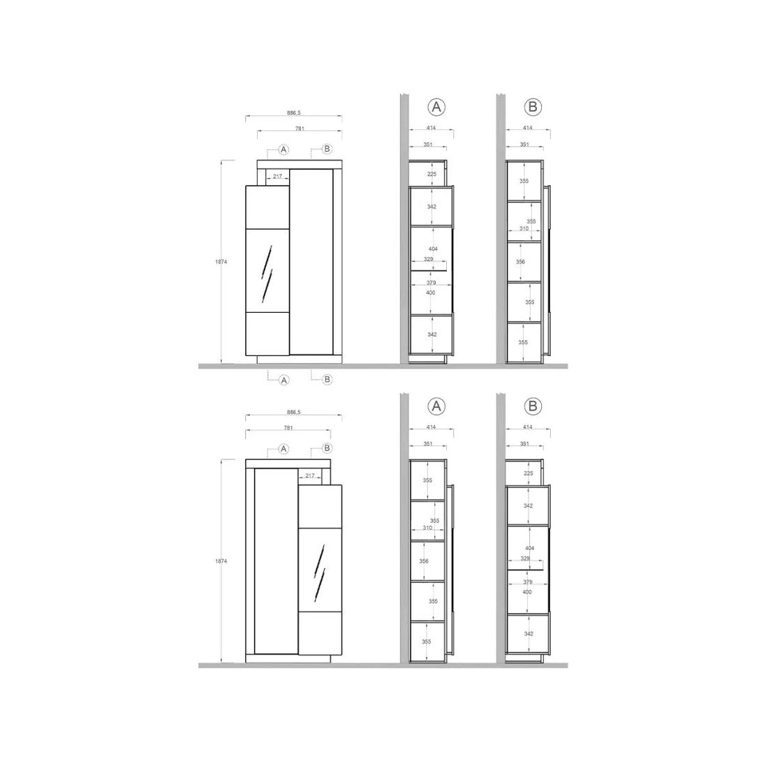 Vetrina 2 porte collezione DOMI. Colori grigio antracite e rovere scuro.