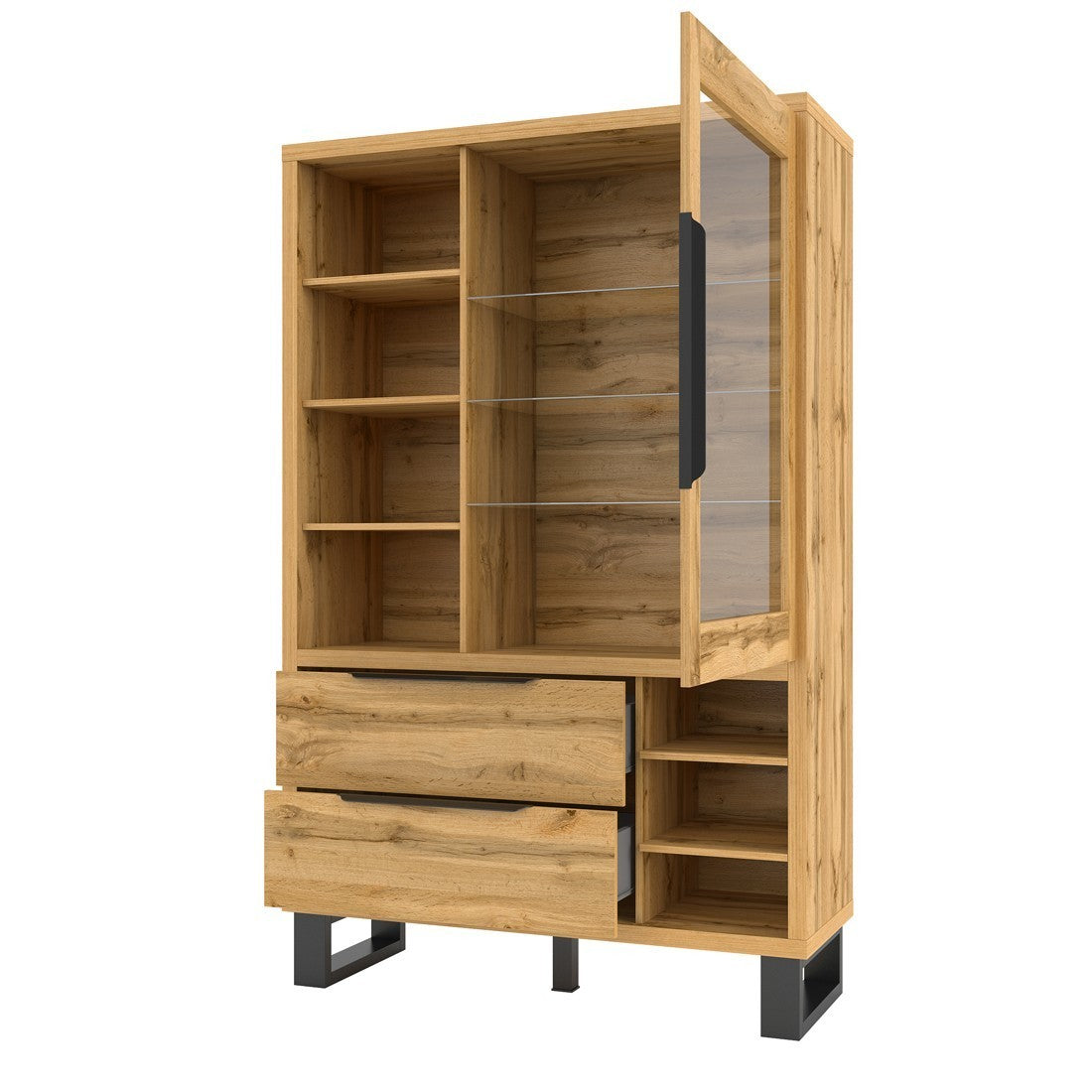 Vetrina, argenteria, credenza MILO. Color rovere e finiture nere. Mobile ideale per la tua sala da pranzo.