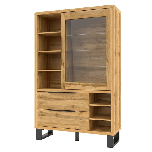 Vetrina, argenteria, credenza MILO. Color rovere e finiture nere. Mobile ideale per la tua sala da pranzo.