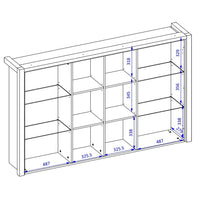 Vetrina con illuminazione LED collezione BOWIE. 2 porte e 6 nicchie centrali. Colore rovere e nero.