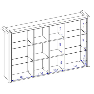 Vetrina con illuminazione LED collezione BOWIE. 2 porte e 6 nicchie centrali. Colore rovere e nero.