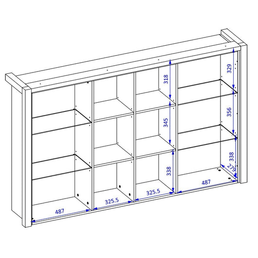 Vetrina con illuminazione LED collezione BOWIE. 2 porte e 6 nicchie centrali. Colore rovere e nero.