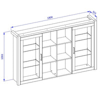 Vetrina con illuminazione LED collezione BOWIE. 2 porte e 6 nicchie centrali. Colore rovere e nero.