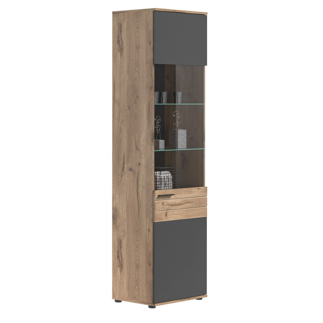 Vetrina con porta in vetro - Grigio antracite e rovere chiaro - SELMA