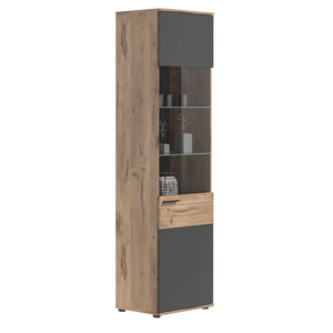 Vetrina con porta in vetro - Grigio antracite e rovere chiaro - SELMA