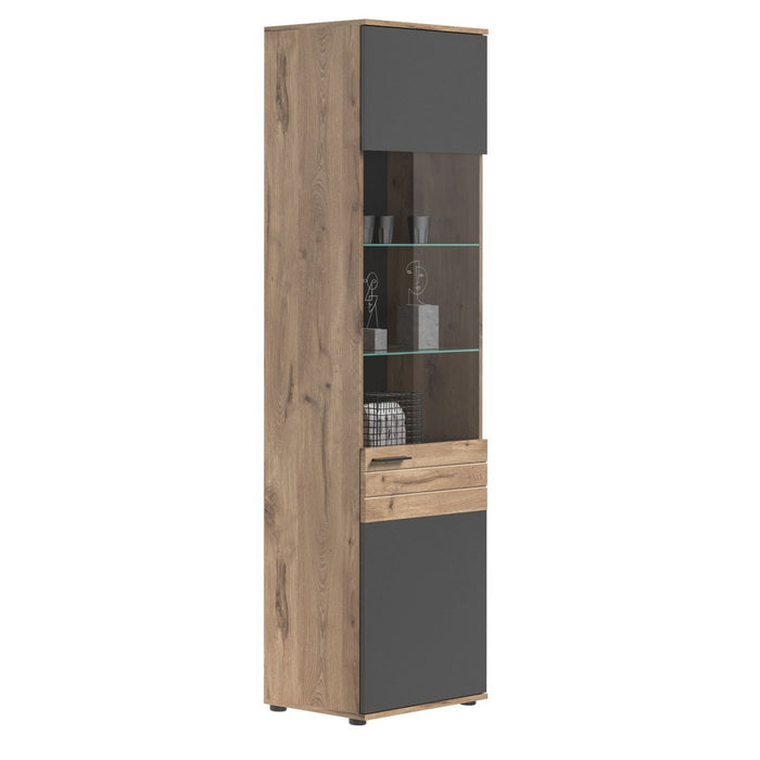 Vetrina con porta in vetro - Grigio antracite e rovere chiaro - SELMA