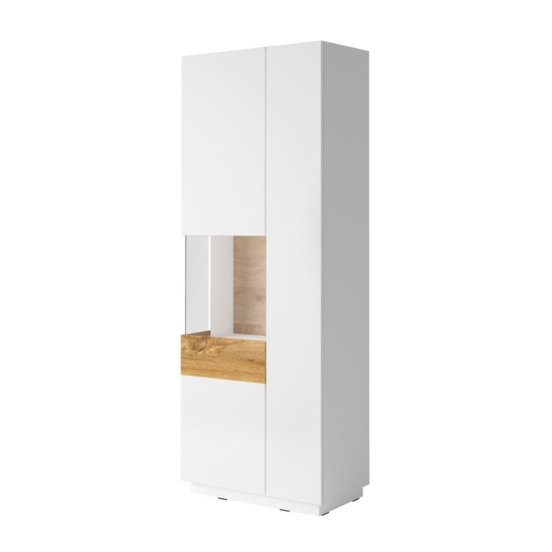 Vetrina, libreria, credenza KILES colori grigio bianco e quercia. Modello vetrina sinistra. LED integrato.