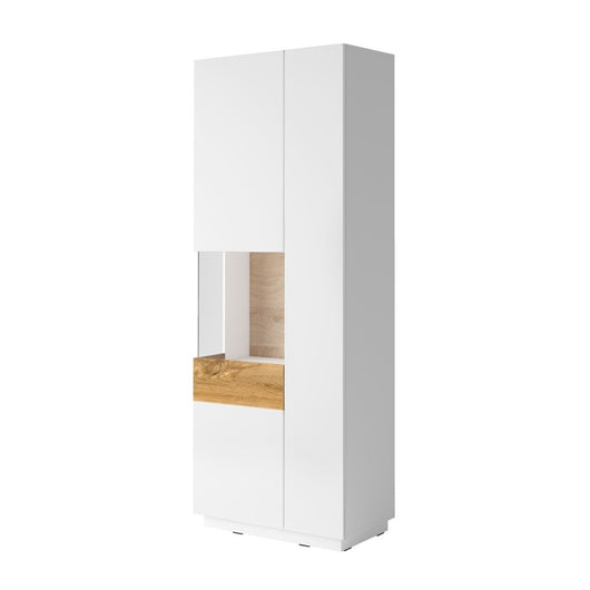 Vetrina, libreria, credenza KILES colori grigio bianco e quercia. Modello vetrina sinistra. LED integrato.