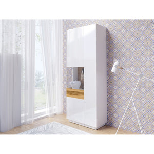 Vetrina, libreria, credenza KILES colore grigio bianco e rovere. Modello vetrina sinistra.