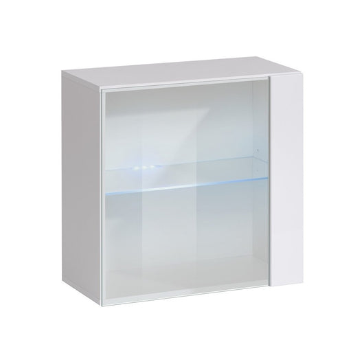 Vetrina quadrata sospesa – Bianco – Collezione SWITCH – Porta in vetro e LED inclusi – Design moderno