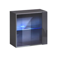 Vetrina quadrata sospesa - Grigio - Collezione SWITCH - Porta in vetro e LED inclusi - Design moderno