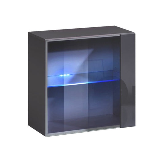 Vetrina quadrata sospesa - Grigio - Collezione SWITCH - Porta in vetro e LED inclusi - Design moderno