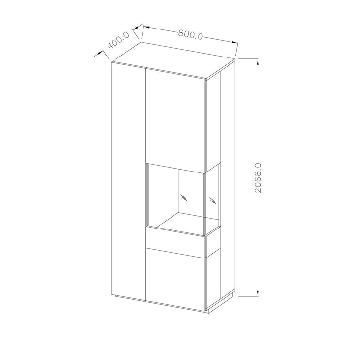 Vetrina collezione KILES colore grigio antracite e rovere. Modello vetrina a destra.