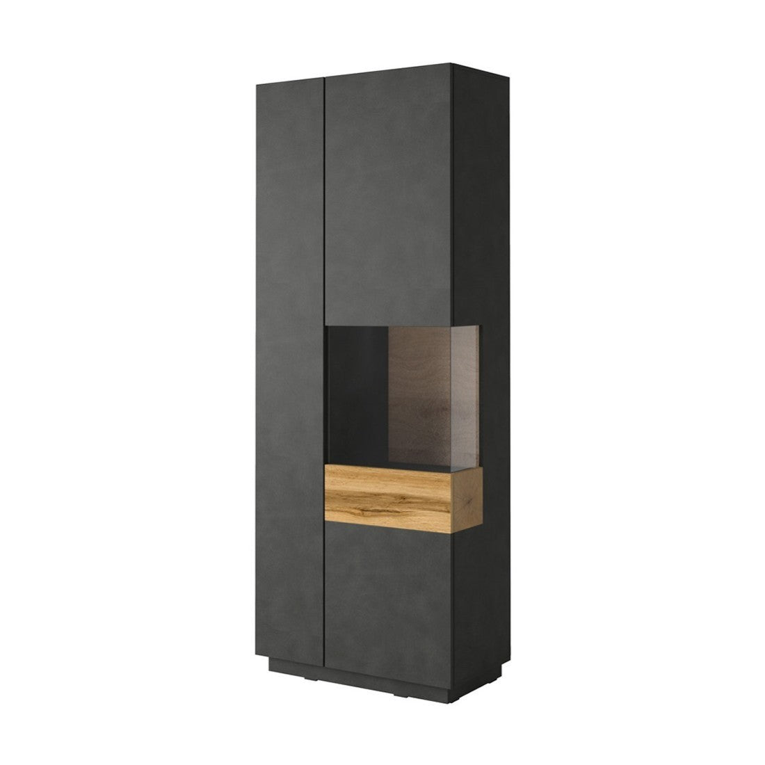 Vetrina collezione KILES colore grigio antracite e rovere. Modello vetrina a destra.