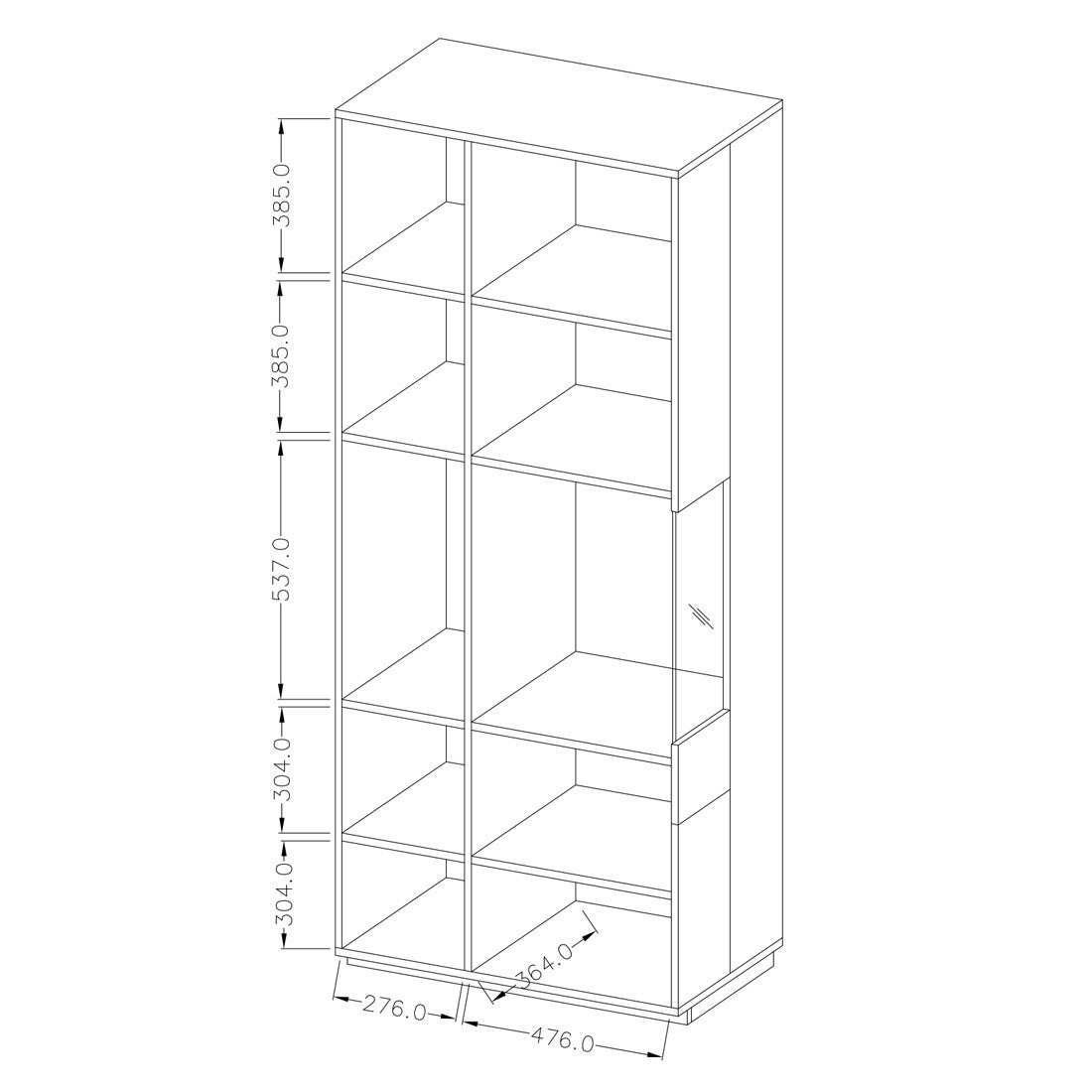 Vetrina collezione KILES colore grigio antracite e rovere. Modello vetrina a destra.