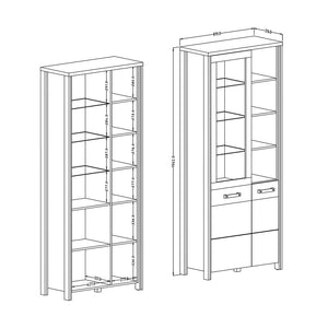 Vetrina collezione WINDSOR. Colori rovere scuro e grigio antracite.