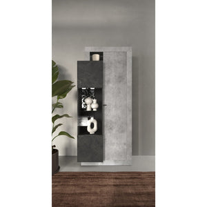 Vetrina design 2 porte collezione DOMI. Colore grigio antracite effetto cemento.