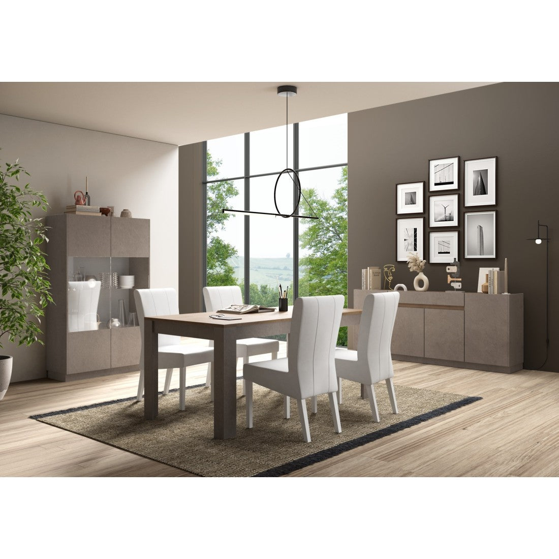 Vetrina design 2 porte, collezione DOMI, grigio antracite/quercia scura