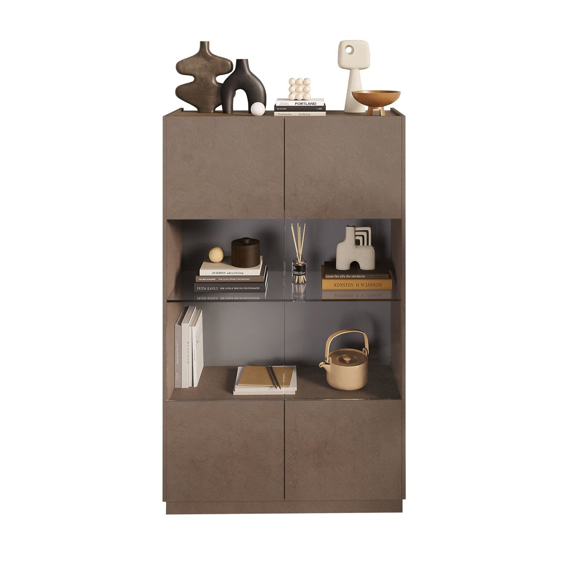 Vetrina design 2 porte, collezione DOMI, grigio antracite/quercia scura