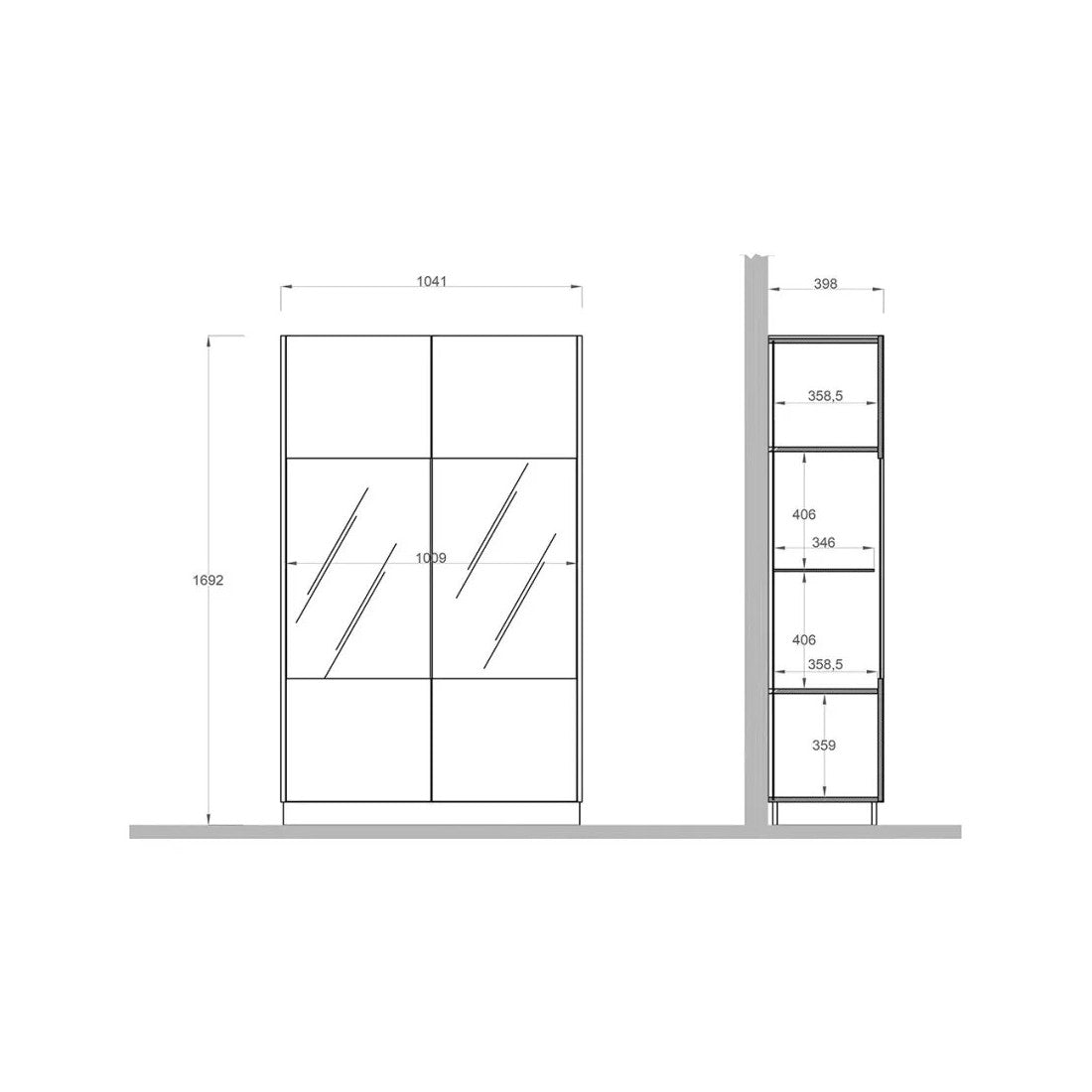 Vetrina design 2 porte, collezione DOMI, grigio antracite/quercia scura