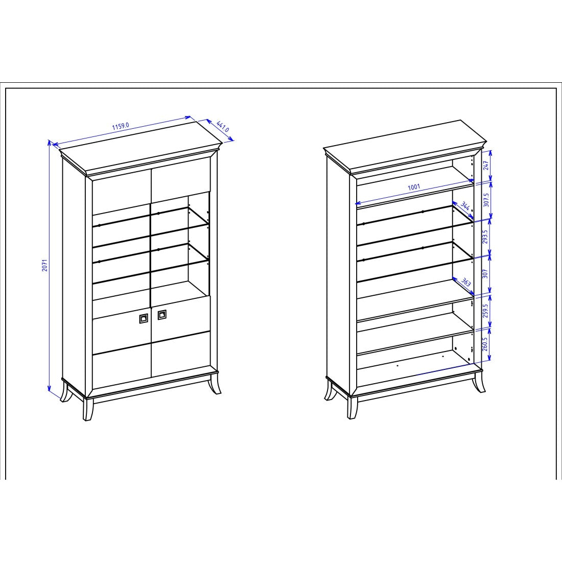 Vetrina design 2 porte collezione PALACE. Colori grigio e rovere scuro.