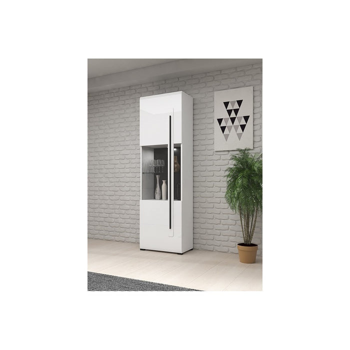 Vetrina design con illuminazione LED integrata collezione BREDA colori bianco opaco e bianco lucido.