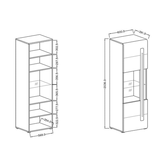 Vetrina design con LED integrato collezione BREDA colore quercia.