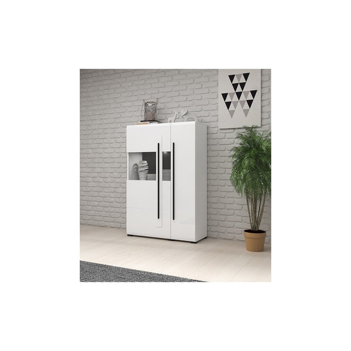 Vetrina design XL collezione BREDA. Colori bianco opaco e bianco lucido.