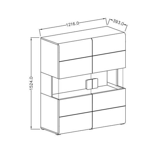 Vetrina a doppie porte collezione OHIO. Colore bianco e rovere. LED inclusi.