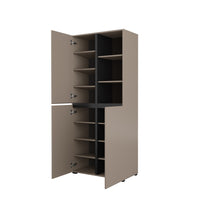 Vetrina alta 2 porte collezione HAVANA con LED integrato. Colori beige e nero.