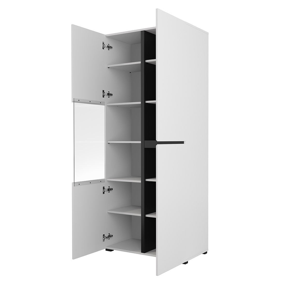 Vetrina alta 2 porte collezione HAVANA con LED integrato. Colori bianco e nero.