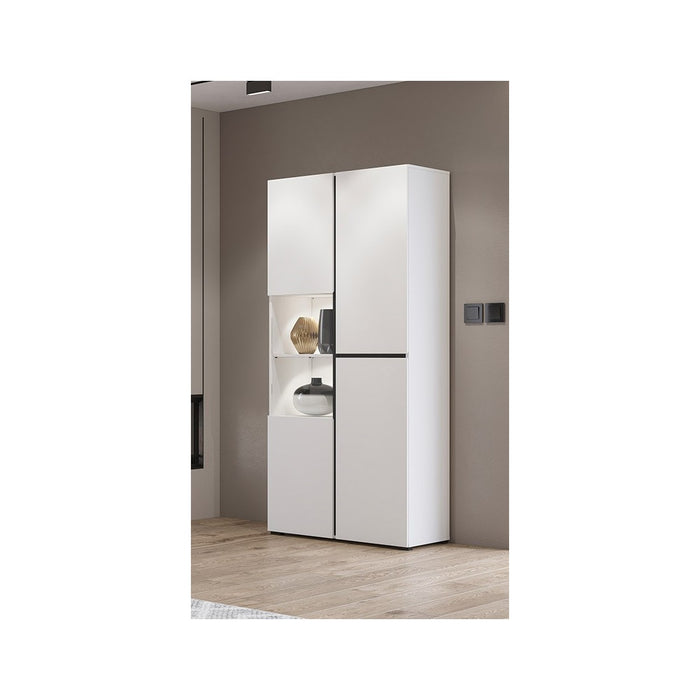 Vetrina alta 2 porte collezione HAVANA con LED integrato. Colori bianco e nero.