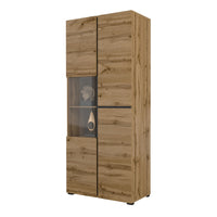 Vetrina alta a 2 porte collezione HAVANA con LED integrato. Colori quercia e nero.