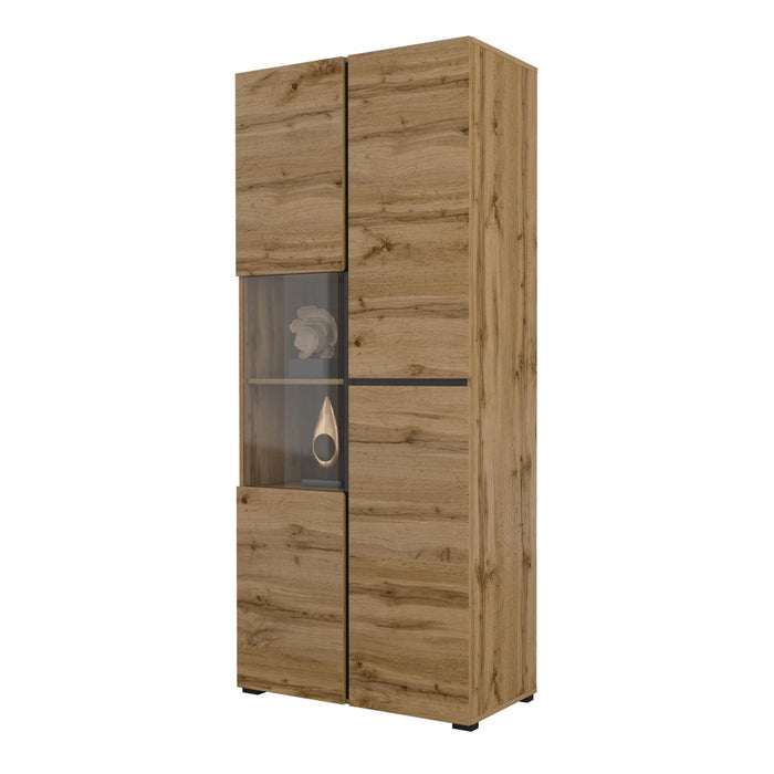 Vetrina alta a 2 porte collezione HAVANA con LED integrato. Colori quercia e nero.