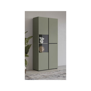Vetrina alta 2 porte collezione HAVANA con LED integrato. Colori salvia e nero.
